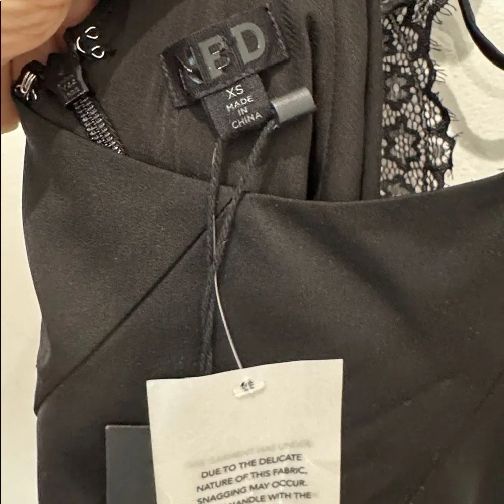 NWT NBD Brigitta Satin Lace Midi Dress in Black - Picture 10 of 10